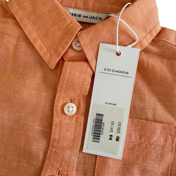 Janie and Jack Tangerine Linen Dress Shirt Oxford Roll Cuff Baby Boy 6-12M NWT - Picture 4 of 6